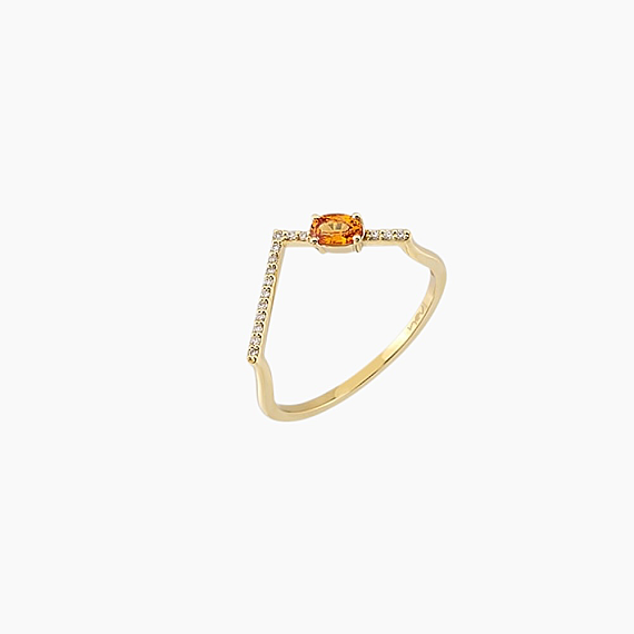 0.35 CT Orange Sapphire and Diamond Chevron Ring - 5