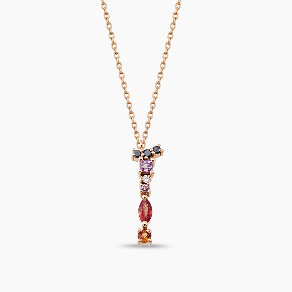 0.36 CT Black Diamond and Multicolor Sapphire İ Letter Pendant - 1