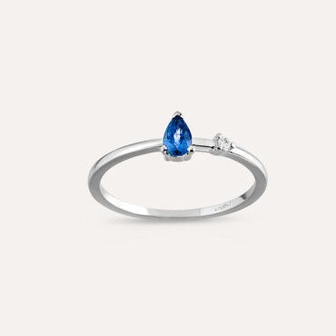 Mona 0.36 CT Blue Sapphire and Diamond White Gold Ring - Nev Jewellery
