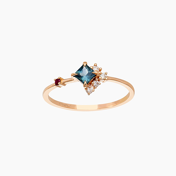 0.38 CT Multicolor Sapphire and Ruby Rose Gold Ring - 1