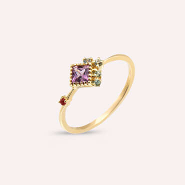 0.38 CT Multicolor Sapphire Yellow Gold Ring - Nev Jewellery