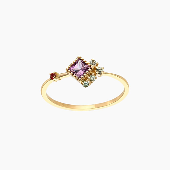 0.38 CT Multicolor Sapphire Yellow Gold Ring - 1