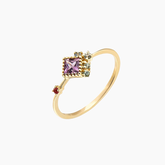 0.38 CT Multicolor Sapphire Yellow Gold Ring - 3