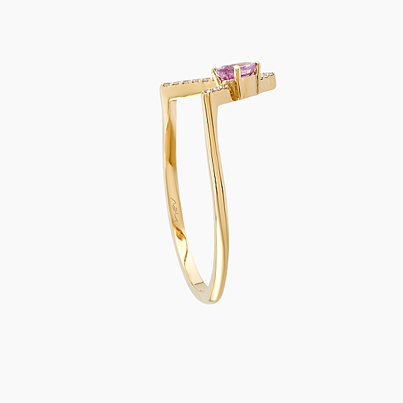 0.38 CT Pink Sapphire and Diamond Yellow Gold Chevron Ring - 3