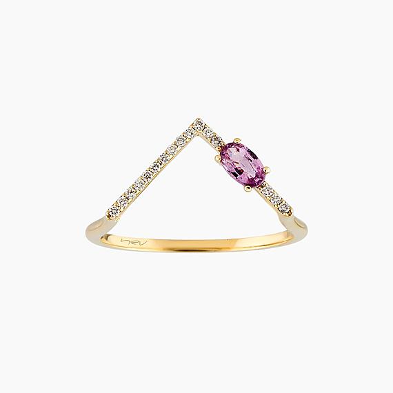 0.38 CT Pink Sapphire and Diamond Yellow Gold Chevron Ring - 4
