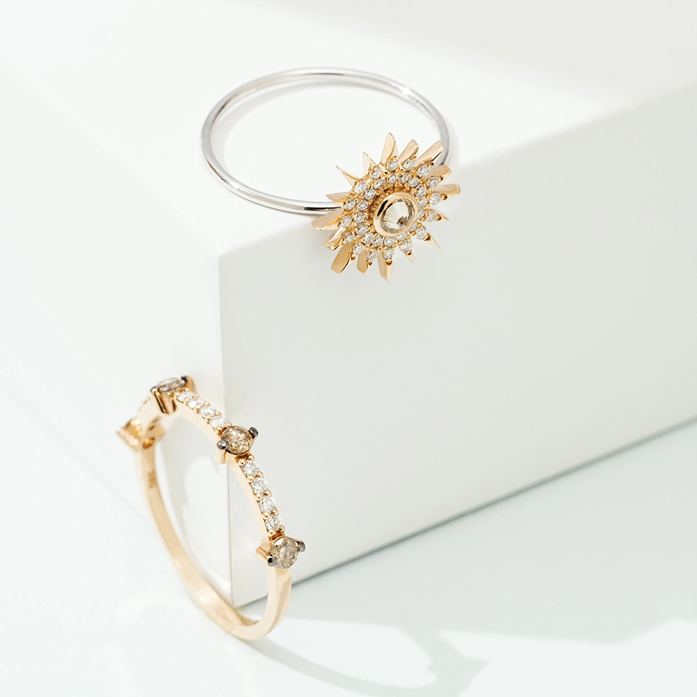 Bitter White Diamond and Brown Diamond Rose Gold Ring - 5