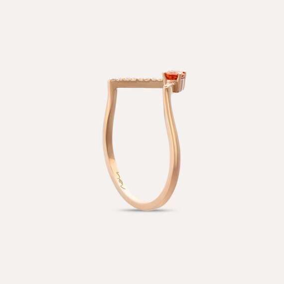 0.39 CT Orange Sapphire and Diamond Rose Gold Chevron Ring - 5