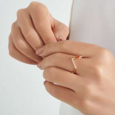 0.39 CT Orange Sapphire and Diamond Rose Gold Chevron Ring - Nev Jewellery (1)