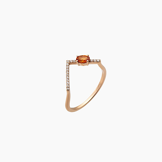 0.39 CT Orange Sapphire and Diamond Rose Gold Chevron Ring - 5