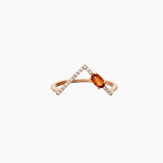 0.39 CT Orange Sapphire and Diamond Rose Gold Chevron Ring - 7