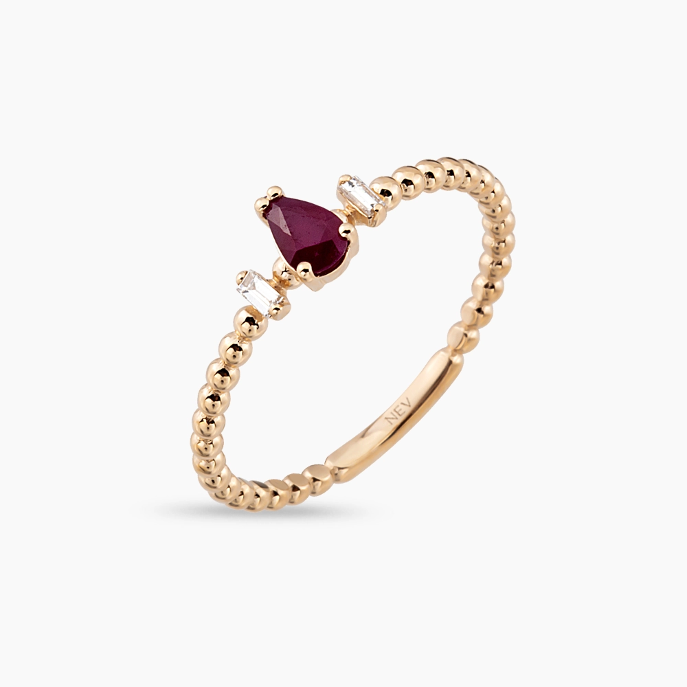 0.34 CT Ruby and Baguette Cut Diamond Rose Gold Ring - 1