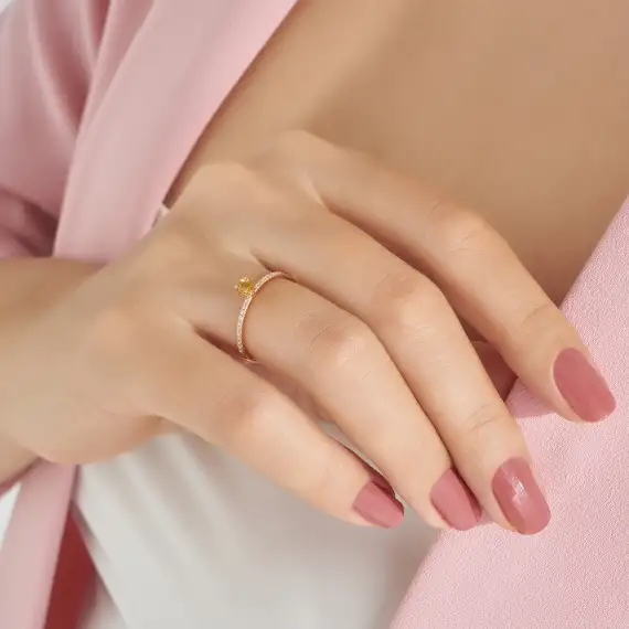 0.39 CT Yellow Sapphire and Diamond Rose Gold Ring - 2