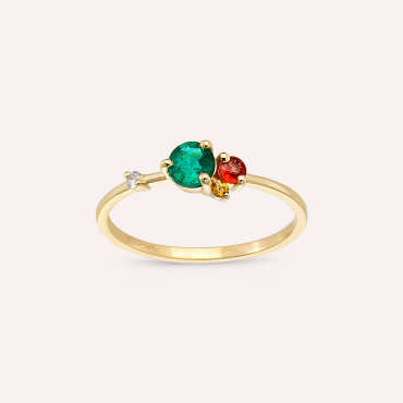 0.47 CT Emerald and Multicolor Sapphire Yellow Gold Ring - Nev Jewellery