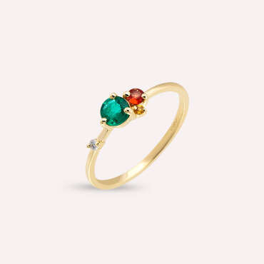 0.47 CT Emerald and Multicolor Sapphire Yellow Gold Ring - Nev Jewellery (1)