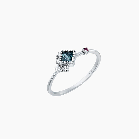0.40 CT Multicolor Sapphire and Diamond White Gold Ring - 4