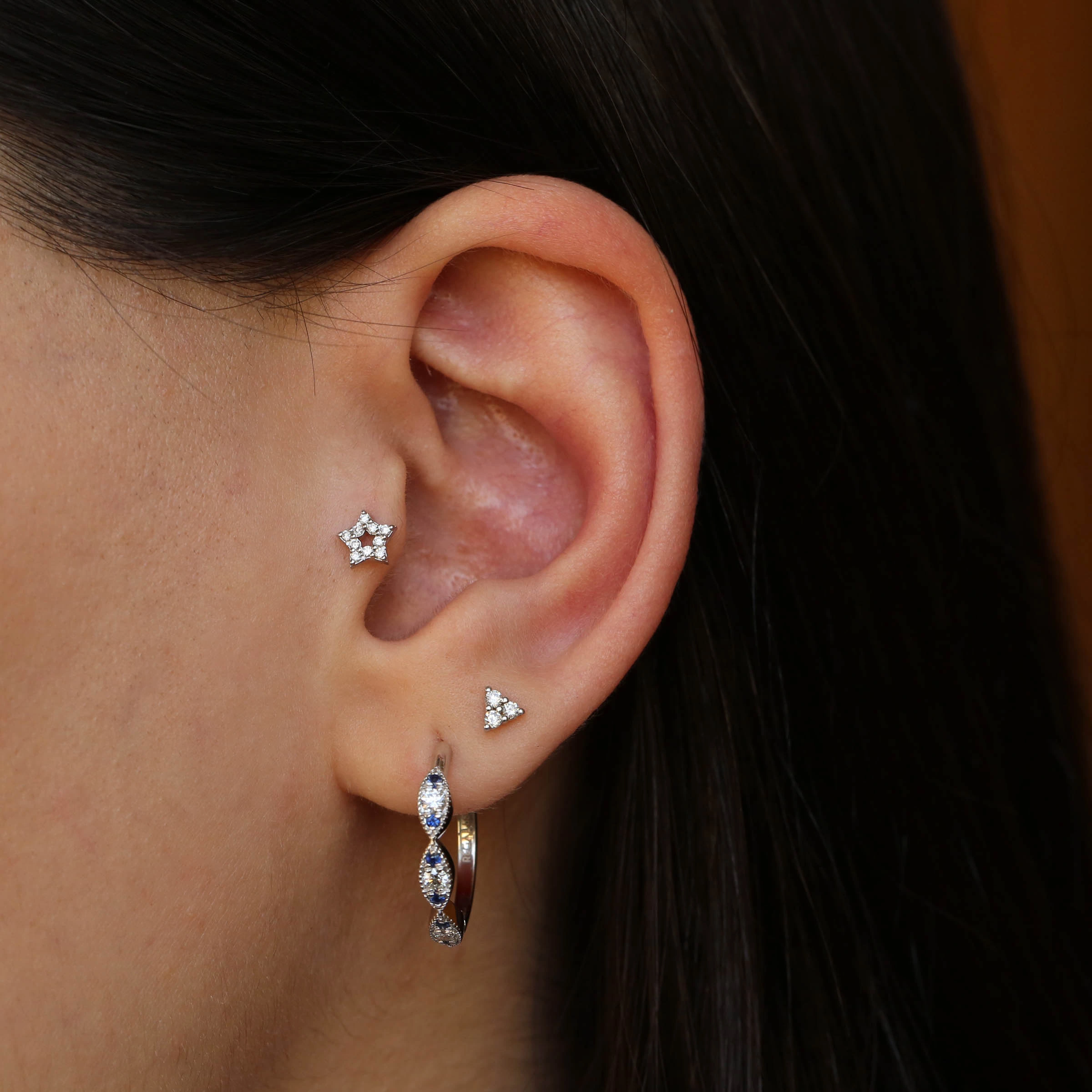 Pino 0.42 CT Blue Sapphire and Diamond White Gold Hoop Earring - Nev Jewellery (1)