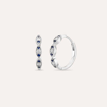 Pino 0.42 CT Blue Sapphire and Diamond White Gold Hoop Earring - Nev Jewellery