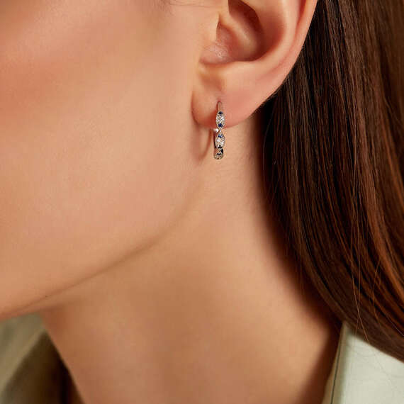 Pino 0.42 CT Blue Sapphire and Diamond White Gold Hoop Earring - 3