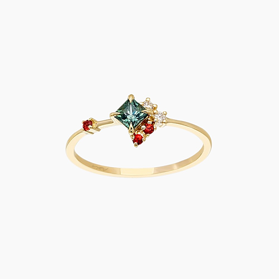 0.43 CT Multicolor Sapphire and Diamond Yellow Gold Ring - 1