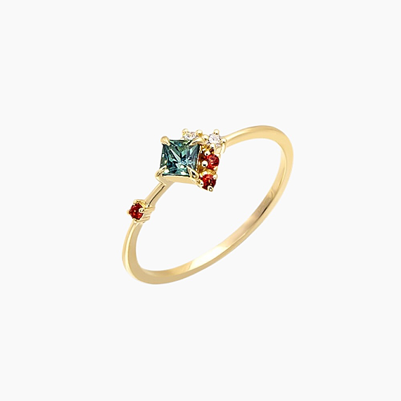 0.43 CT Multicolor Sapphire and Diamond Yellow Gold Ring - 3