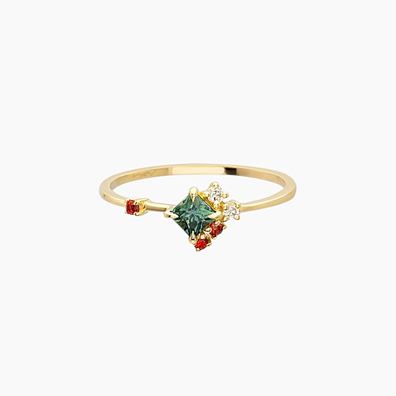 0.43 CT Multicolor Sapphire and Diamond Yellow Gold Ring - 4
