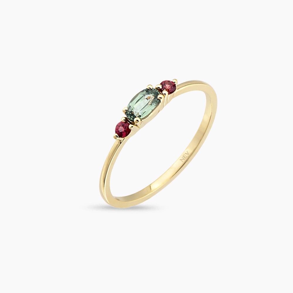 0.45 CT Green Sapphire and Red Sapphire Ring - 3