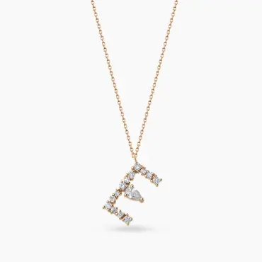 0.45 CT Pear and Princess Cut Diamond Rose Gold E Letter Necklace - Nev Jewellery (1)