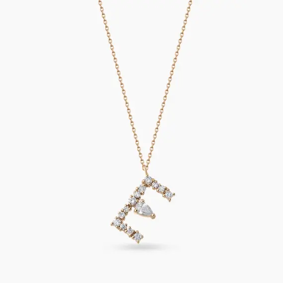 0.45 CT Pear and Princess Cut Diamond Rose Gold E Letter Necklace - 1
