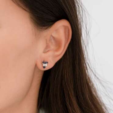 0.46 CT Baguette Cut Diamond and Sapphire Mini Earring - Nev Jewellery (1)