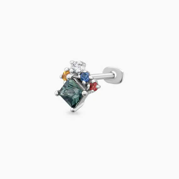 0.47 CT Multicolor Sapphire and Diamond White Gold Piercing - 2