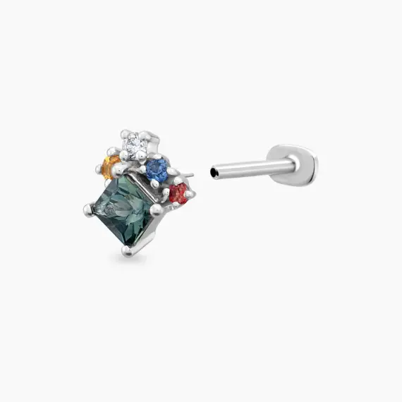 0.47 CT Multicolor Sapphire and Diamond White Gold Piercing - 3