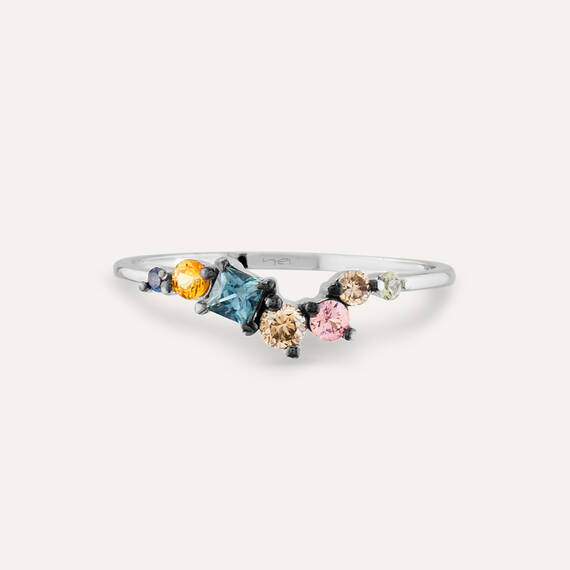 0.62 CT Multicolor Sapphire and Diamond White Gold Ring - 4