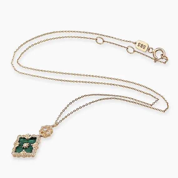 0.49 CT Malachite and Diamond Rose Gold Necklace - 2