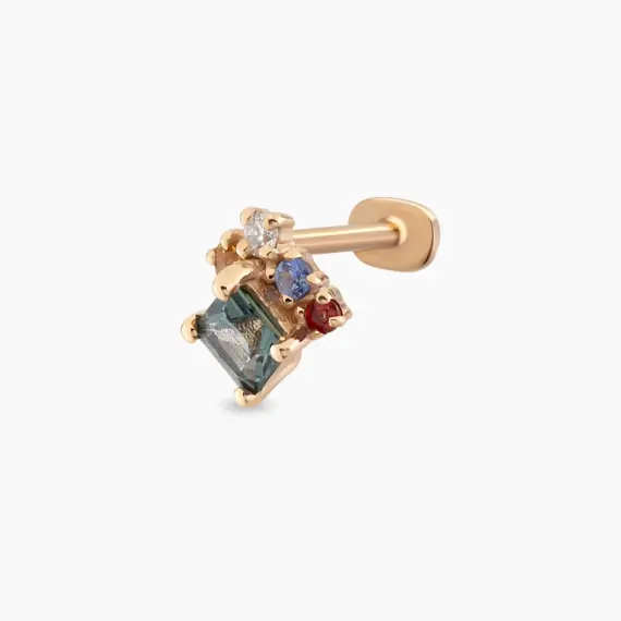 0.49 CT Multicolor Sapphire and Diamond Rose Gold Piercing - 1