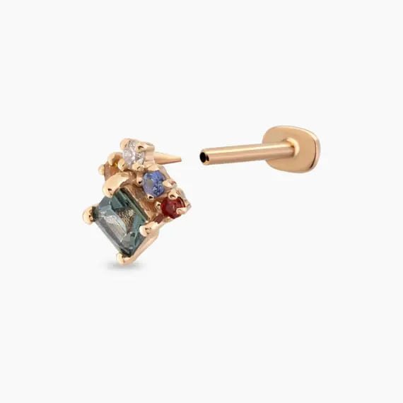 0.49 CT Multicolor Sapphire and Diamond Rose Gold Piercing - 4