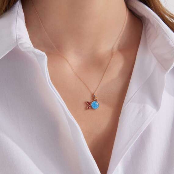 0.38 CT Multicolor Sapphire and Diamond Blue Enamel Fish Shaped Pendant - 4