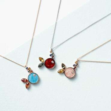 0.38 CT Multicolor Sapphire and Diamond Blue Enamel Fish Shaped Pendant - Nev Jewellery