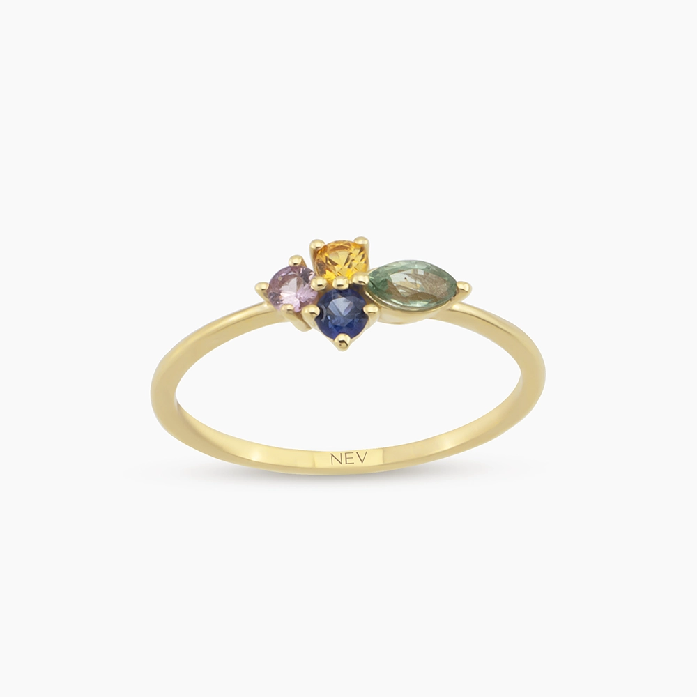 0.51 CT Multicolor Sapphire Yellow Gold Ring - 1