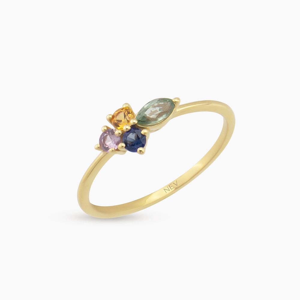 0.51 CT Multicolor Sapphire Yellow Gold Ring - 2