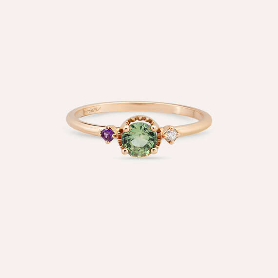 0.55 CT Green Sapphire and Amethyst Rose Gold Ring - 6