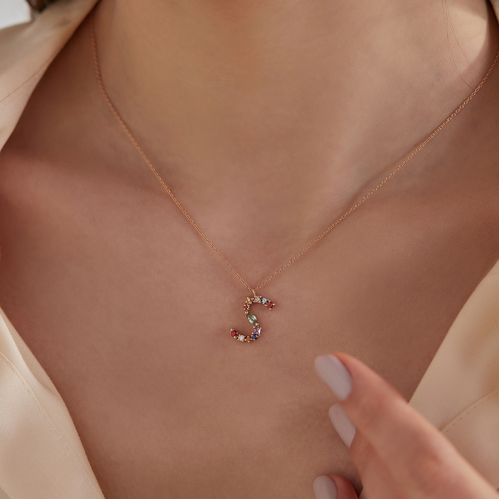 0.53 CT Brown Diamond and Multicolor Sapphire S Letter Pendant - 2