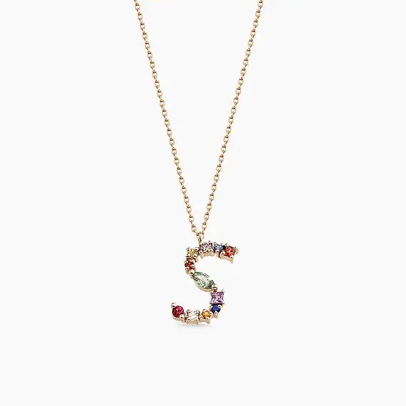 0.53 CT Brown Diamond and Multicolor Sapphire S Letter Pendant - 1