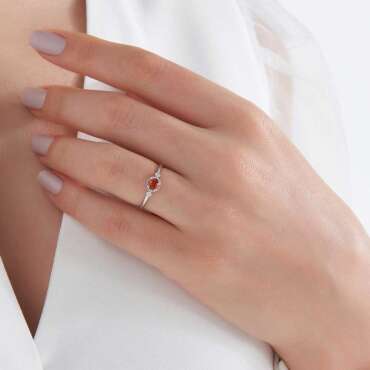 0.54 CT Orange Sapphire and Diamond White Gold Ring - Nev Jewellery (1)