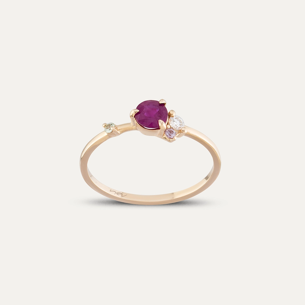 0.66 CT Multicolor Sapphire and Diamond Rose Gold Ring - Nev Jewellery (1)
