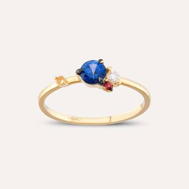 0.60 CT Multicolor Sapphire and Diamond Yellow Gold Ring - Nev Jewellery