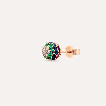 0.60 CT Colorful Stones Rose Gold Sphere Single Earring - Nev Jewellery