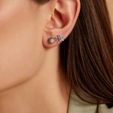 0.60 CT Colorful Stones Rose Gold Sphere Single Earring - Nev Jewellery