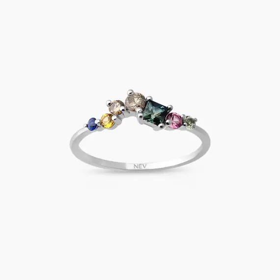 0.62 CT Multicolor Sapphire and Brown Diamond White Gold Ring - 1
