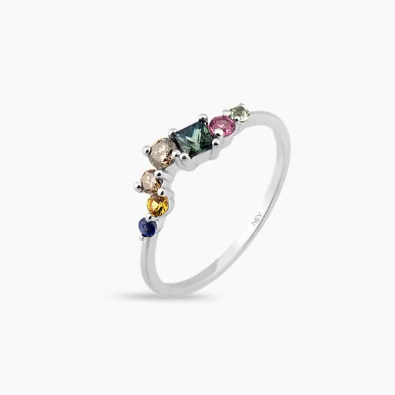 0.62 CT Multicolor Sapphire and Brown Diamond White Gold Ring - 4