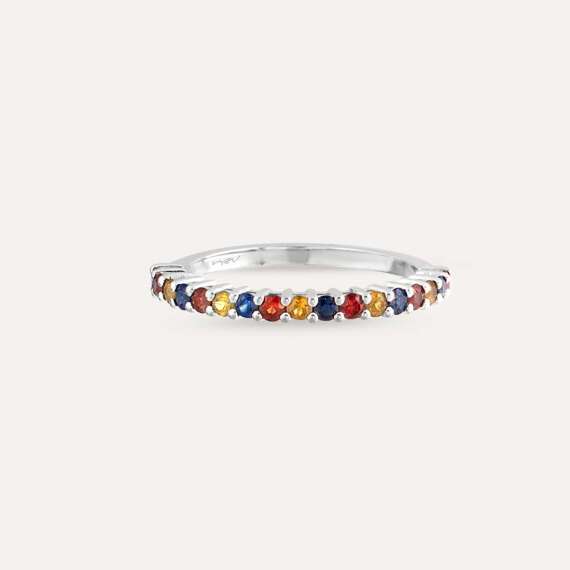 0.62 CT Multicolor Sapphire White Gold Half Eternity Ring - 6
